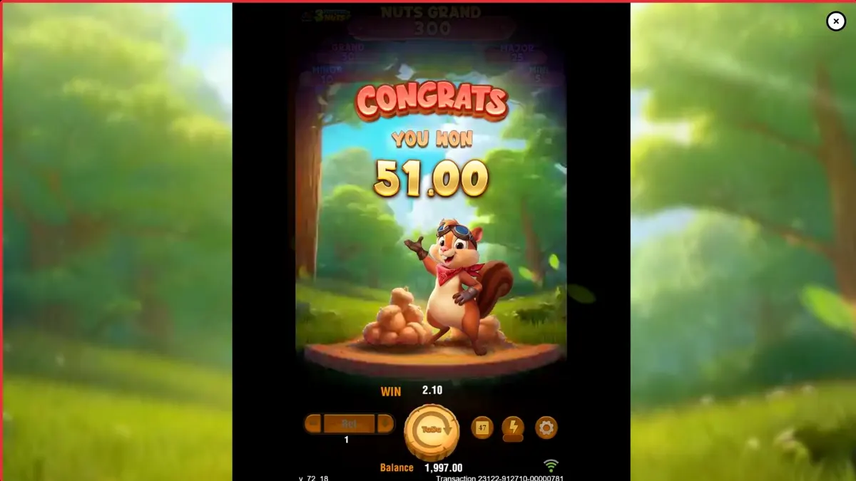 Tampilan visual slot 3 Fortune Nuts dengan tema hutan dan tupai